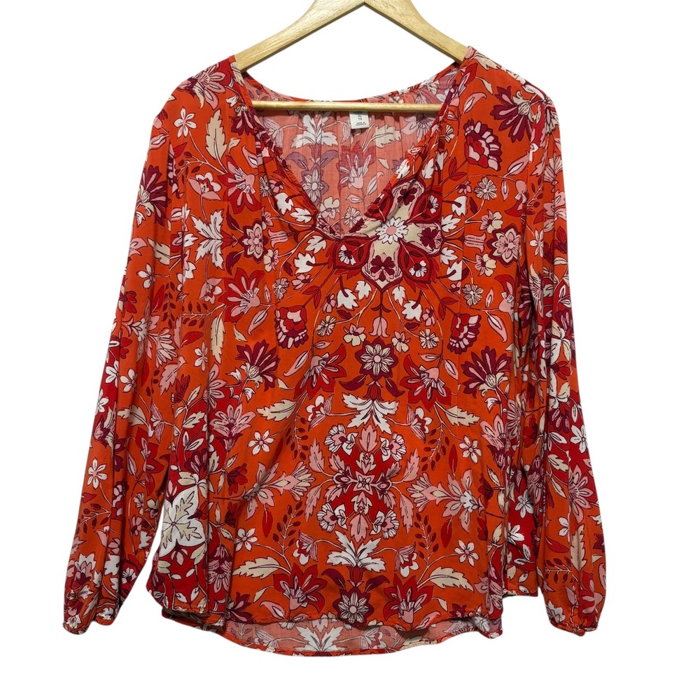 Old Navy Womens Whimsical Top XL Red Orange Floral‎ Boho Festival Peasant Hippie